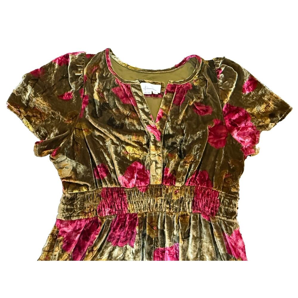 by Anthropologie The Somerset Maxi in Green Floral Velvet Edition Dress Sz XL - Picture 5 of 10